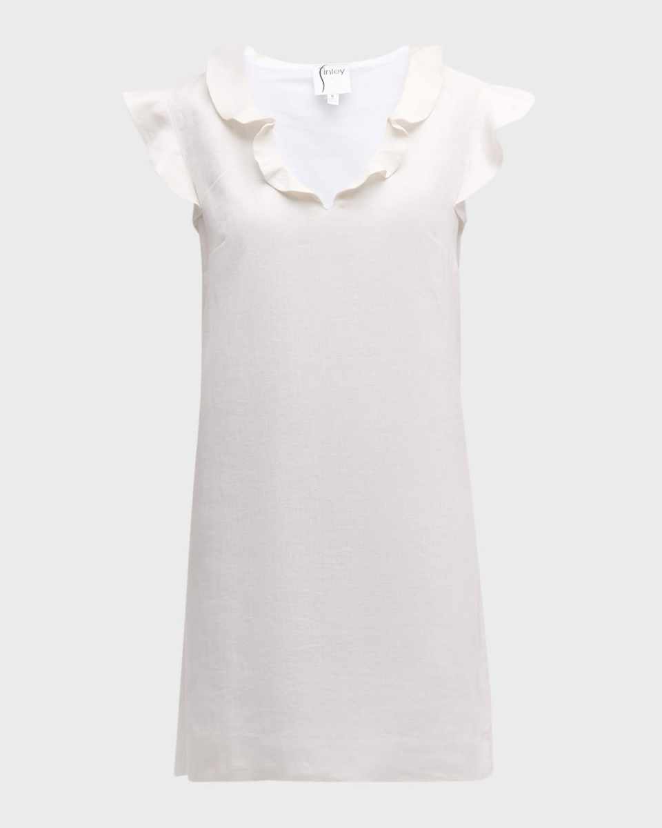 Jonathon Ruffle-Trim Linen Mini Shift Dress